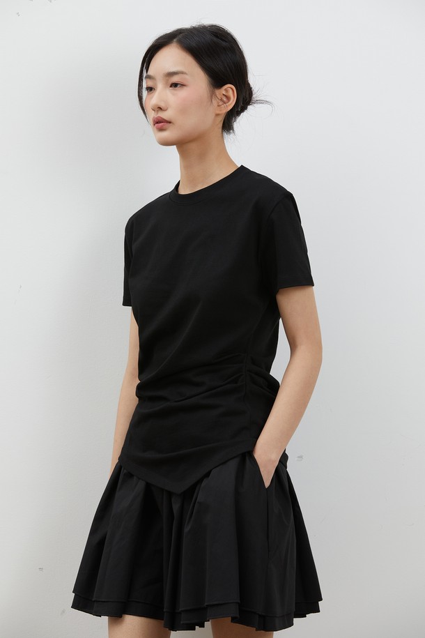 RYUL+WAI: - 미니스커트 - DOUBLE FRILL COTTON MINISKIRT BLACK