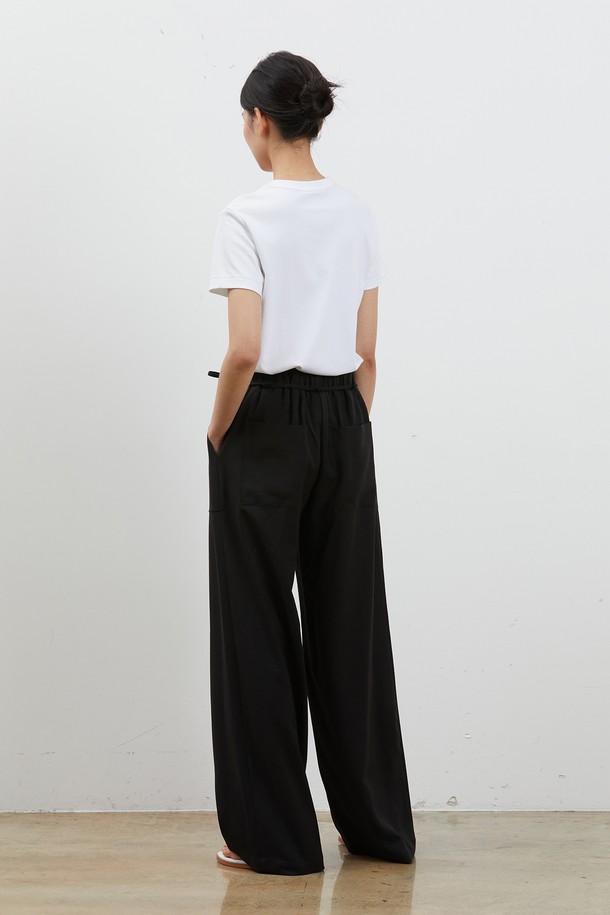 RYUL+WAI: - 롱/미디팬츠 - LINEN WIDE STRING LONG PANTS BLACK