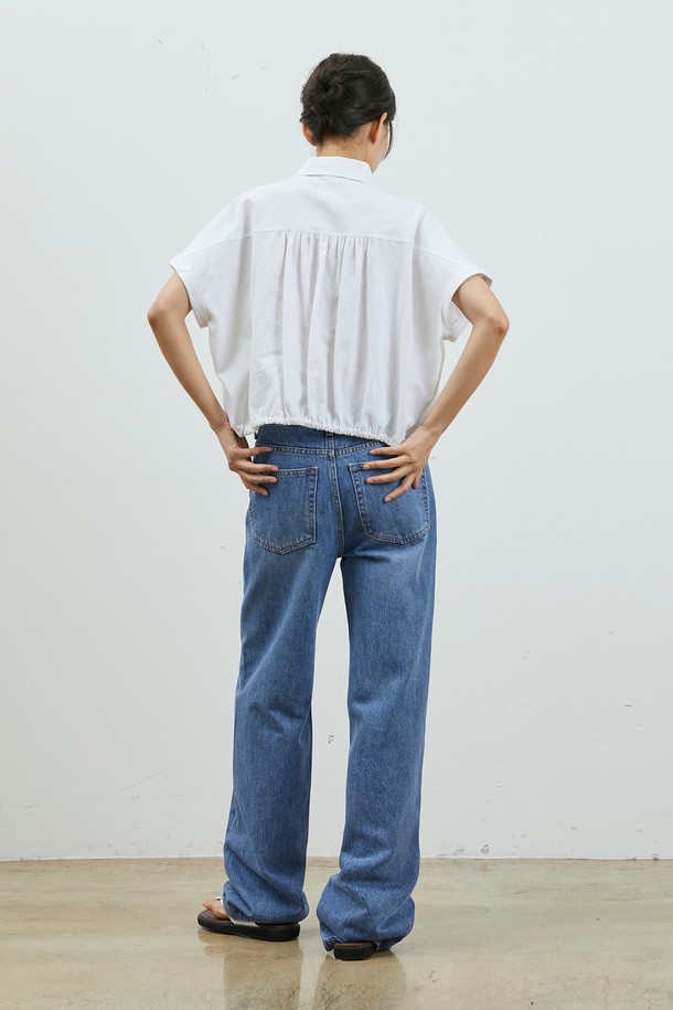 RYUL+WAI: - 블라우스 - LINEN SHIRRING CROP BLOUSE IVORY