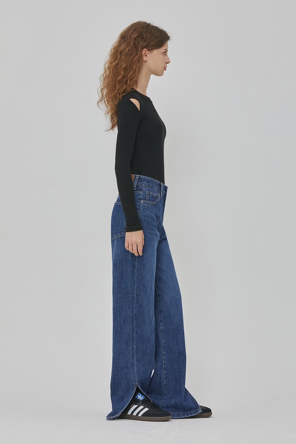 RYUL+WAI: - 데님 - DENIM SIDE SLIT MAXI PANTS INDIGO