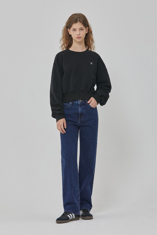 RYUL+WAI: - 스웻셔츠 - CROP STEADY SWEATSHIRT BLACK