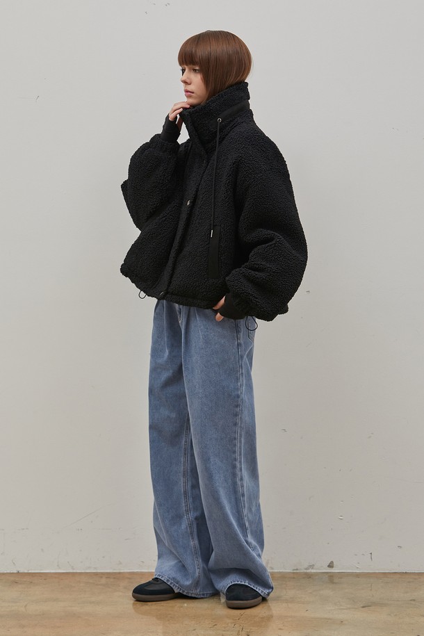 RYUL+WAI: - 코트 - ECO FUR HIGH NECK OVER COAT BLACK