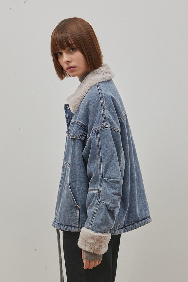 RYUL+WAI: - 자켓 - DENIM TUCK SLEEVE ECO FUR JACKET INDIGO