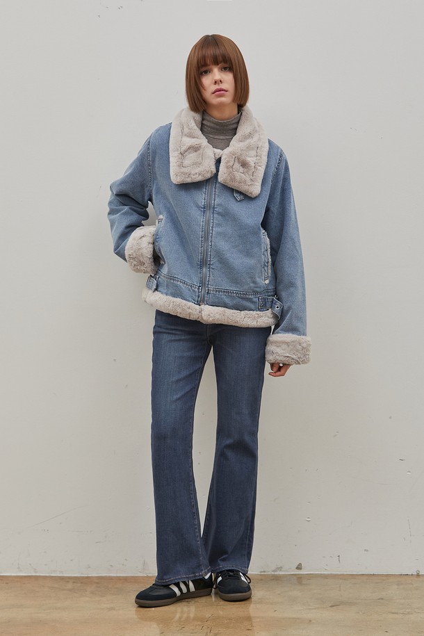 RYUL+WAI: - 자켓 - DENIM ECO MINK FUR JACKET INDIGO