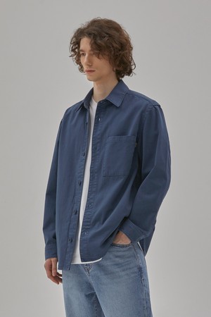 DENIM GARMENT DYEING POCKET SHIRTS NAVY