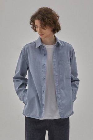 DENIM GARMENT DYEING POCKET SHIRTS BLUE