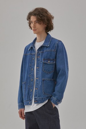 DENIM TRUCKER TWO TUCK JACKET INDIGO