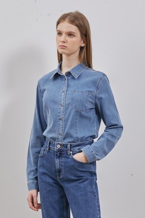 DENIM BASIC ONE POCKET SHIRT BLUE