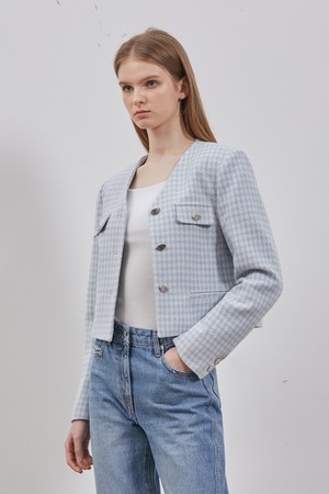 TWEED CROP BUTTON JACKET BLUE