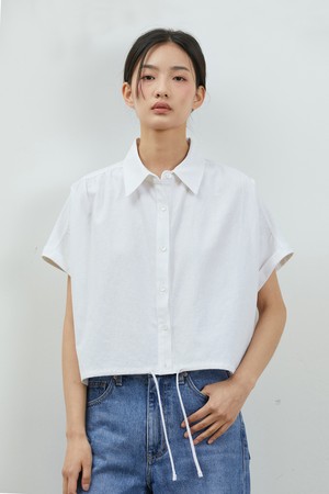 LINEN SHIRRING CROP BLOUSE IVORY