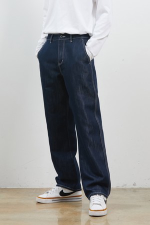 DENIM DIAGNAL POCKET WIDE GLOW PANTS NAVY