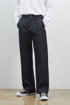 DENIM SELVEDGE WIDE ONE TUCK PANTS INDIGO