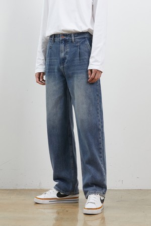 DENIM ONE TUCK WIDE PANTS D BLUE