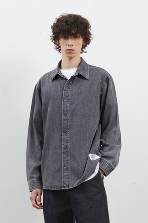 DENIM STONE WASHING BASIC SHIRTS GREY