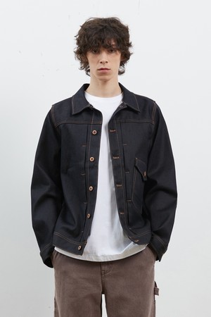 DENIM RAW SELVEDGE ONE POCKET JACKET  INDIGO