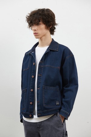 DENIM PATCH WORK JACKET DARK BLUE