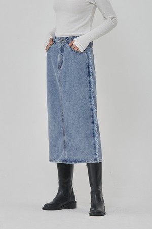 DENIM FRINGE H LINE SKIRT BLUE