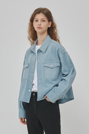 DENIM OVER FIT TWO POCKET JACKET BLUE