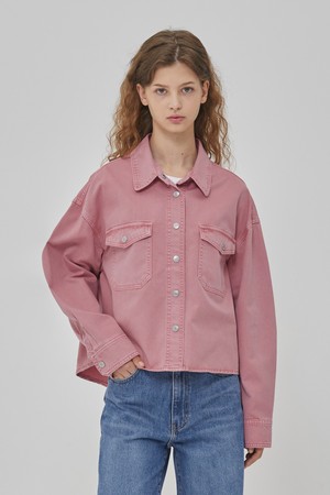 DENIM OVER FIT TWO POCKET JACKET PINK