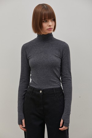 WARMER ANGORA HIGH NECK TOP CHARCOAL