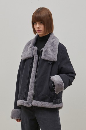 DENIM ECO MINK FUR JACKET BLACK