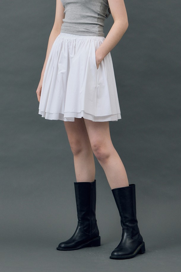 RYUL+WAI: - 미니스커트 - DOUBLE FRILL COTTON MINISKIRT WHITE R5