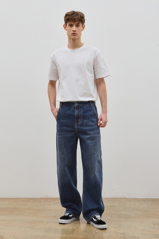 CORK  - 데님 - DENIM WIDE SELVEDGE ROLL UP PANTS D BLUE C5