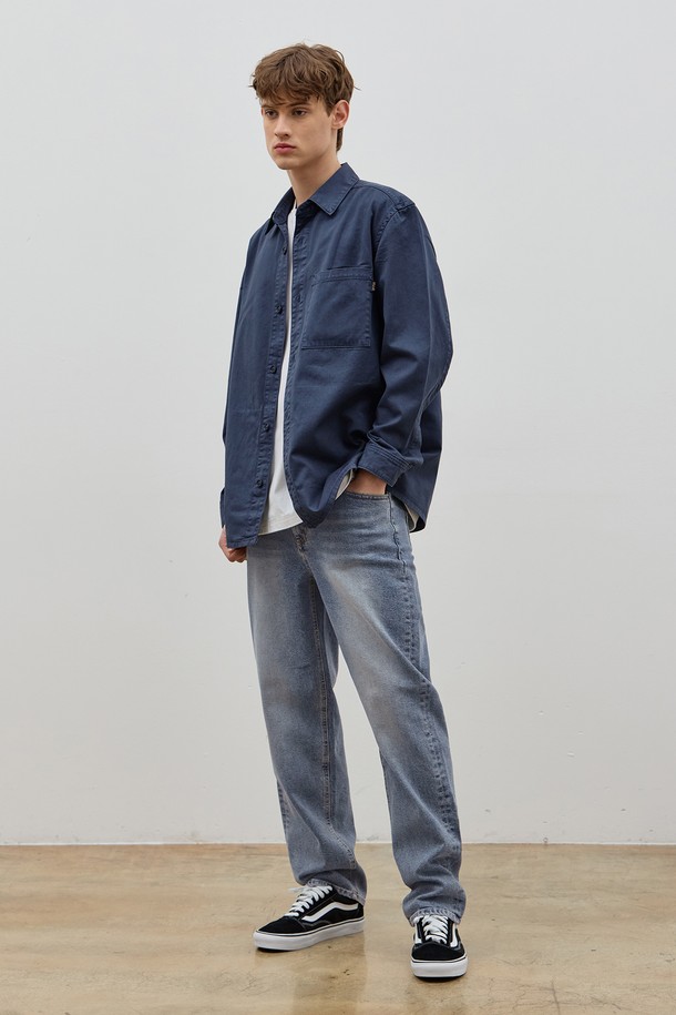 CORK  - 긴팔셔츠 - DENIM GARMENT DYEING POCKET SHIRTS NAVY C5