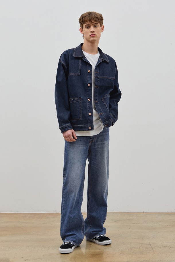 CORK  - 블루종/점퍼 - DENIM PATCH WORK JACKET DARK BLUE C5