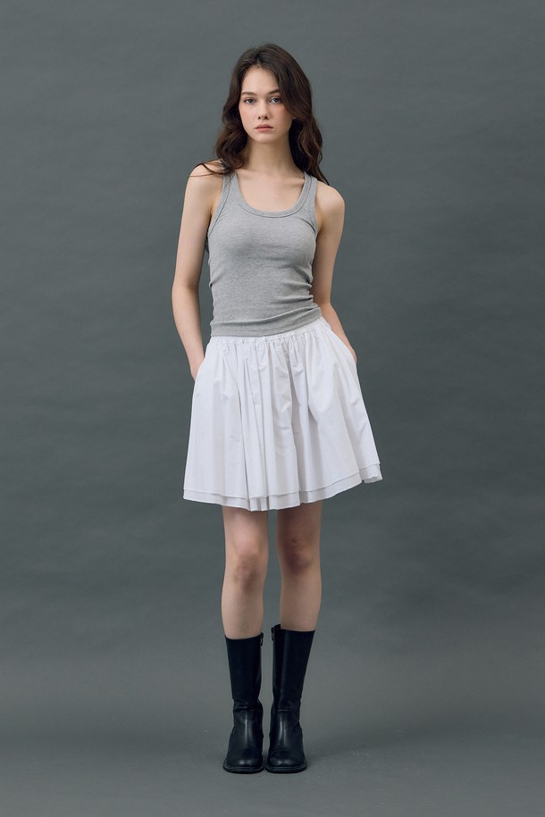 RYUL+WAI: - 미니스커트 - DOUBLE FRILL COTTON MINISKIRT WHITE R5