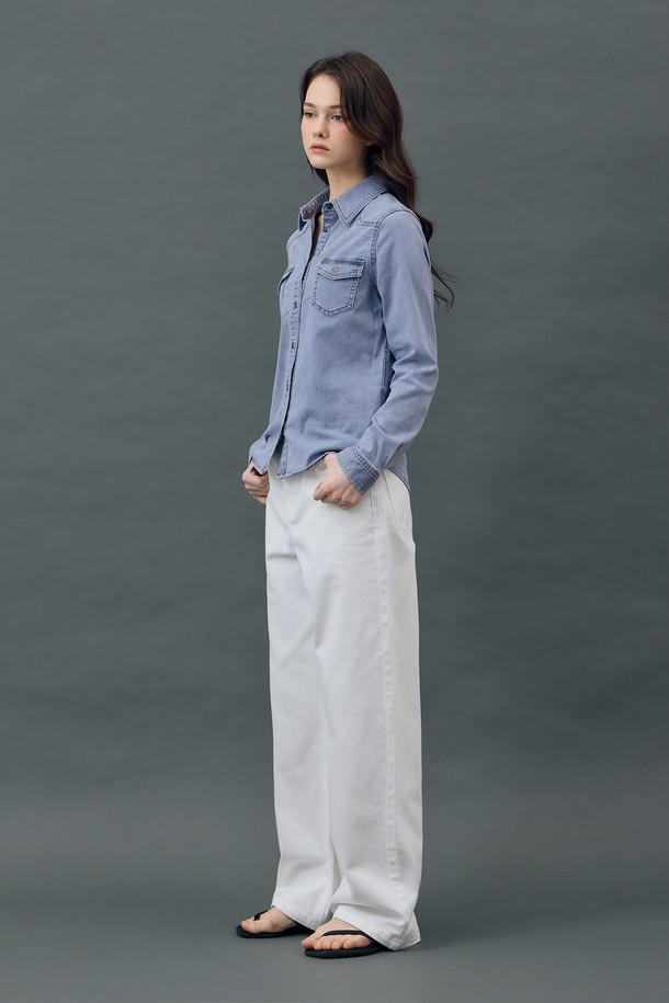 RYUL+WAI: - 롱/미디팬츠 - DENIM LOOSE WIDE PANTS WHITE R5