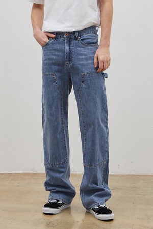 DENIM DOUBLE KNEE CARPENTER WIDE PANTS M BLUE C5