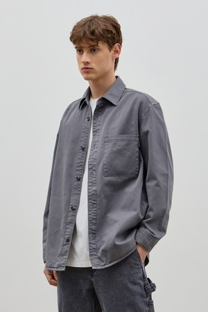 DENIM GARMENT DYEING POCKET SHIRTS GREY C5