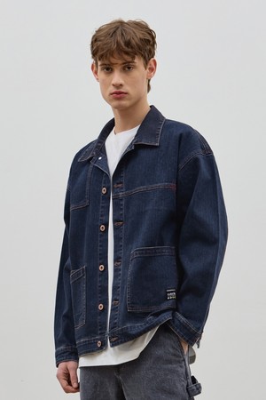 DENIM PATCH WORK JACKET DARK BLUE C5