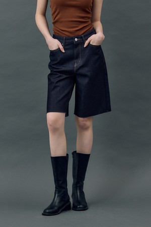 DENIM EDGE CUT INNER CHECK SHORTS INDIGO R5