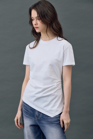 SIDE UNBALANCE SHIRRING TOP WHITE R5