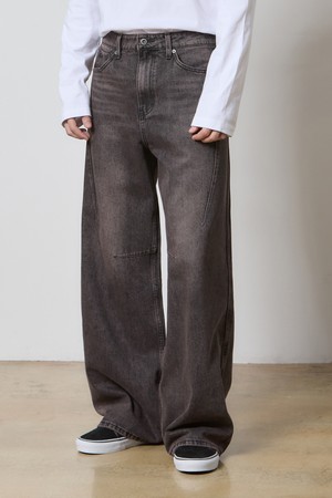 DENIM SIDE POINT LINE WIDE PANTS BROWN K5
