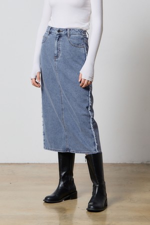 DENIM FRINGE H LINE SKIRT BLUE F5