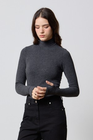 WARMER ANGORA HIGH NECK TOP CHARCOAL F5