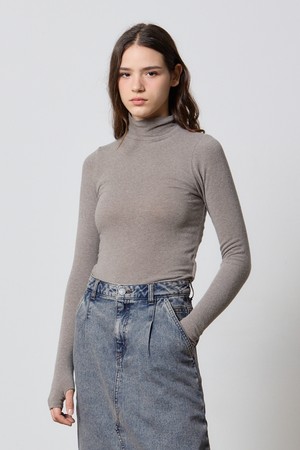 WARMER ANGORA HIGH NECK TOP BROWN F5