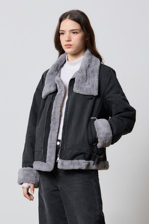 DENIM FAKE MINK FUR JACKET BLACK W5