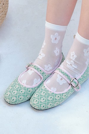 셀린 플라워 패턴 벨크로 플랫_F1115 (GREEN)