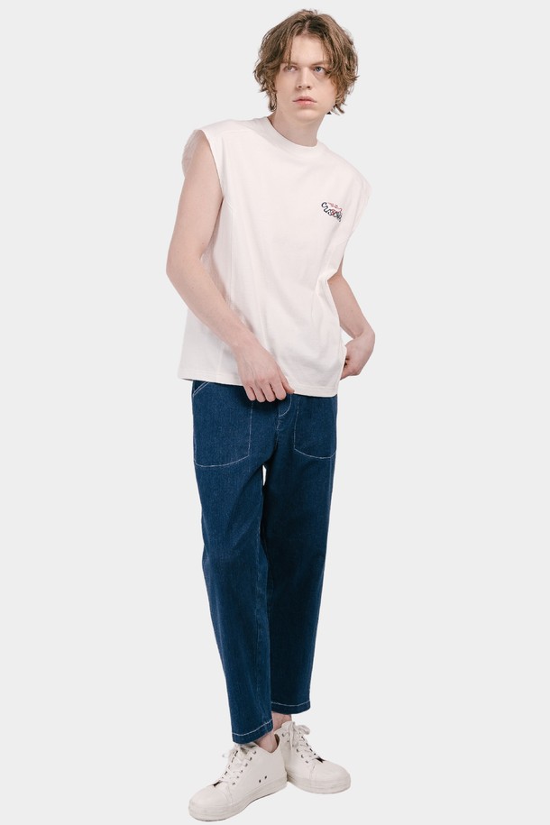 CUSTOMUS - 데님 - 화이트스티치 쎄미 배기핏 남자 밴딩 데님 팬츠 CXS25MWPT419 NAV