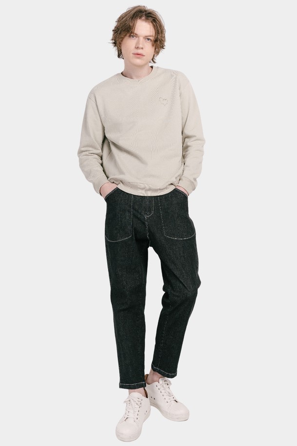 CUSTOMUS - 데님 - 화이트스티치 쎄미 배기핏 남자 밴딩 데님 팬츠 CXS25MWPT419 BLA