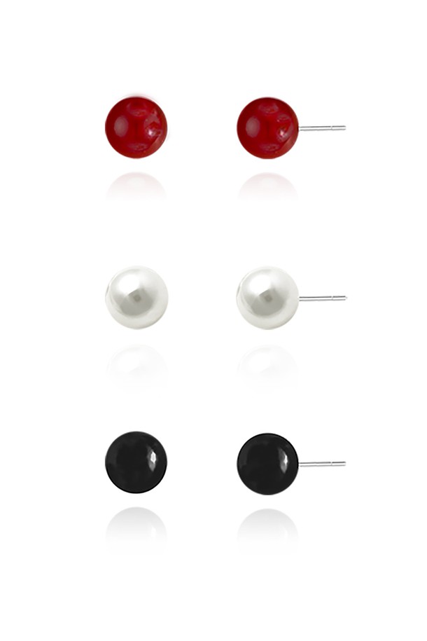 DENU - 귀걸이 - 3SET Deep Mute ball post earring