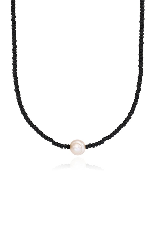 DENU - 팔찌/발찌 - Black Realstone Color Bead Necklace