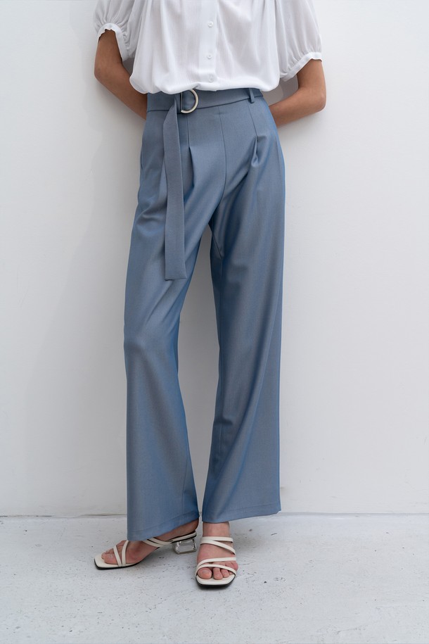 RE RHEE - 롱/미디팬츠 - STRAIGHT WIDE LEG SLACKS TROUSERS BL