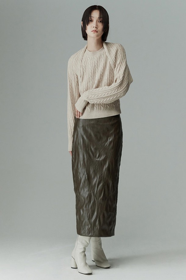 RE RHEE - 롱스커트 - CRINKLED LEATHER PENCIL SKIRT