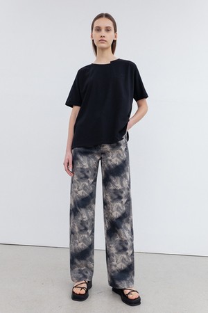 DISCHARGE PRINTED COTTON STRAIGHT LEG JEANS