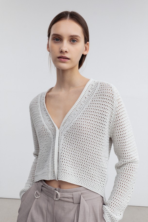 RE RHEE - 가디건 - CROCHET COTTON CROPPED CARDIGAN SV